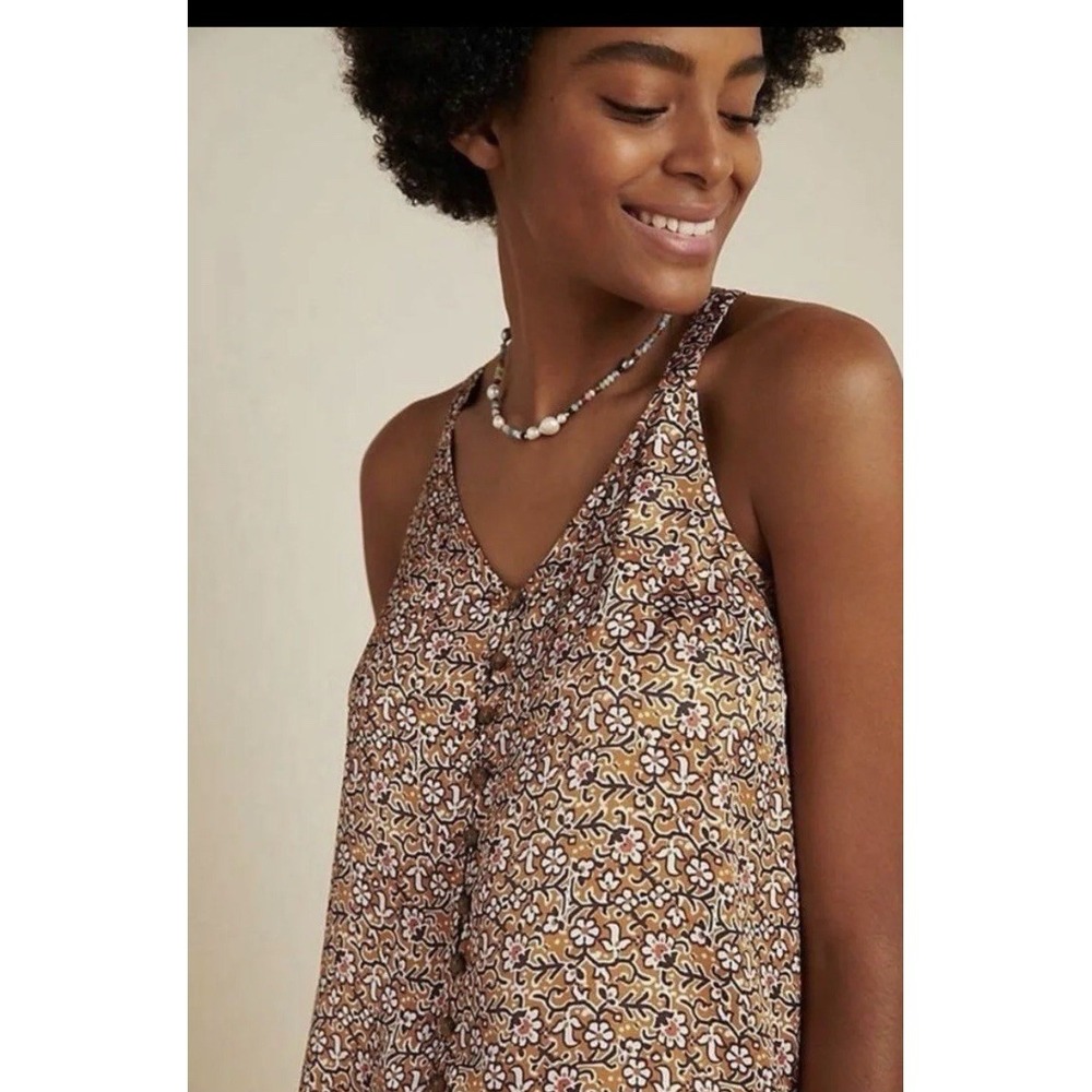 Anthropologie Maeve Tan Floral Sleeveless Tank Top Blouse Womens Size 2